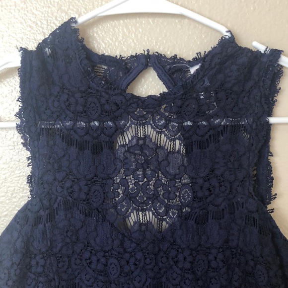 2FOR22$ XHILIRATION NAVY BLUE LACE HALTER DRESS - Picture 1 of 5